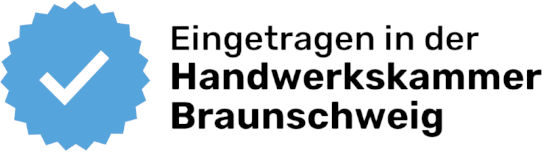 Qualitätssiegel Eintragung in der Handwerkskammer Braunschweig-Lüneburg-Stade mit Schriftzug und Symbol